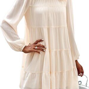 Long Sleeve Baby Doll Dresses Women 2025 Casual Fall Winter Ruffle Mock Neck Tie